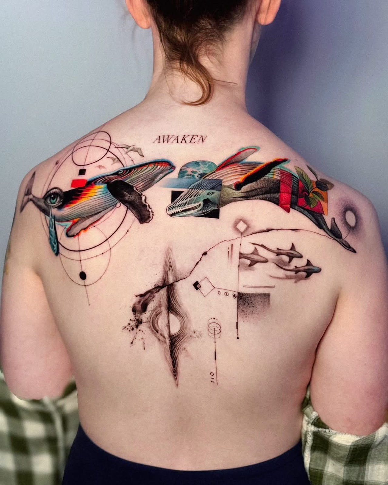 Multiple artist collaboration tattoo — London's Glitch