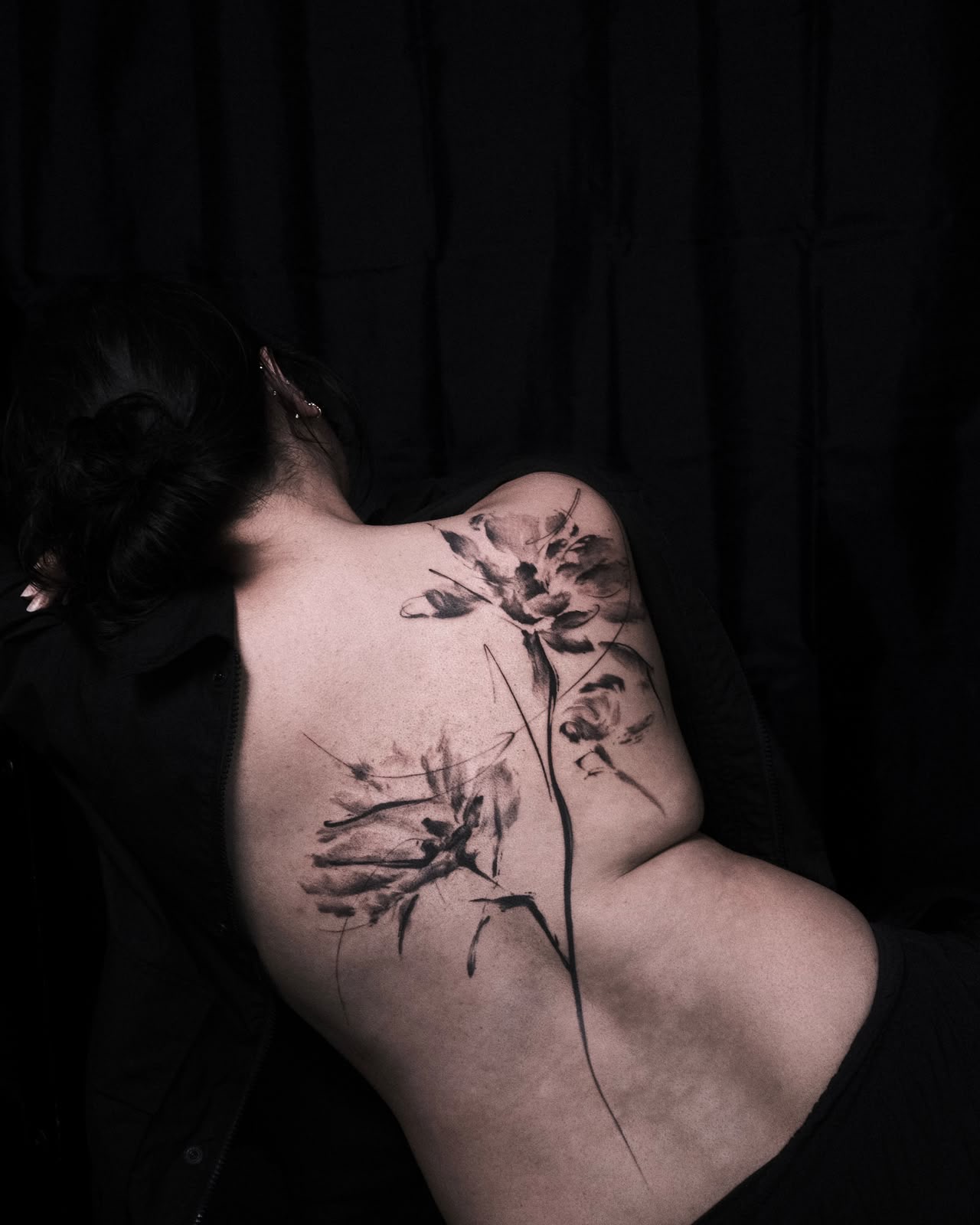 Abstract ink-wash floral back piece — London's Glitch